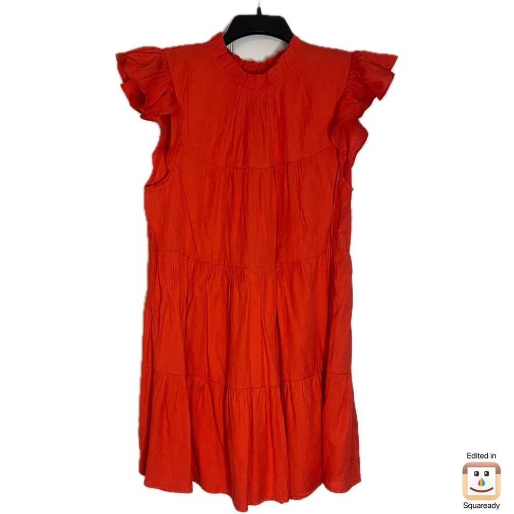 JODIFL Coral Red Gathered Neck Dress